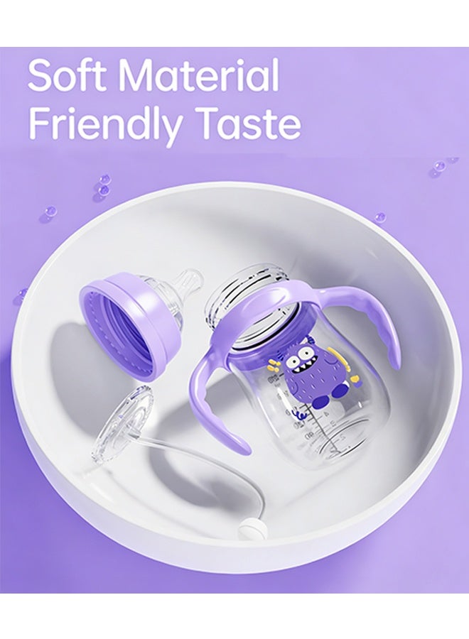 كوانتوم زجاجة رضاعة للأطفال، زجاجة رضاعة من البولي بروبيلين بمقبض، كوب ماصة مانع للانسكاب سهل الإمساك به للأطفال الرضع والصغار - Image 4
