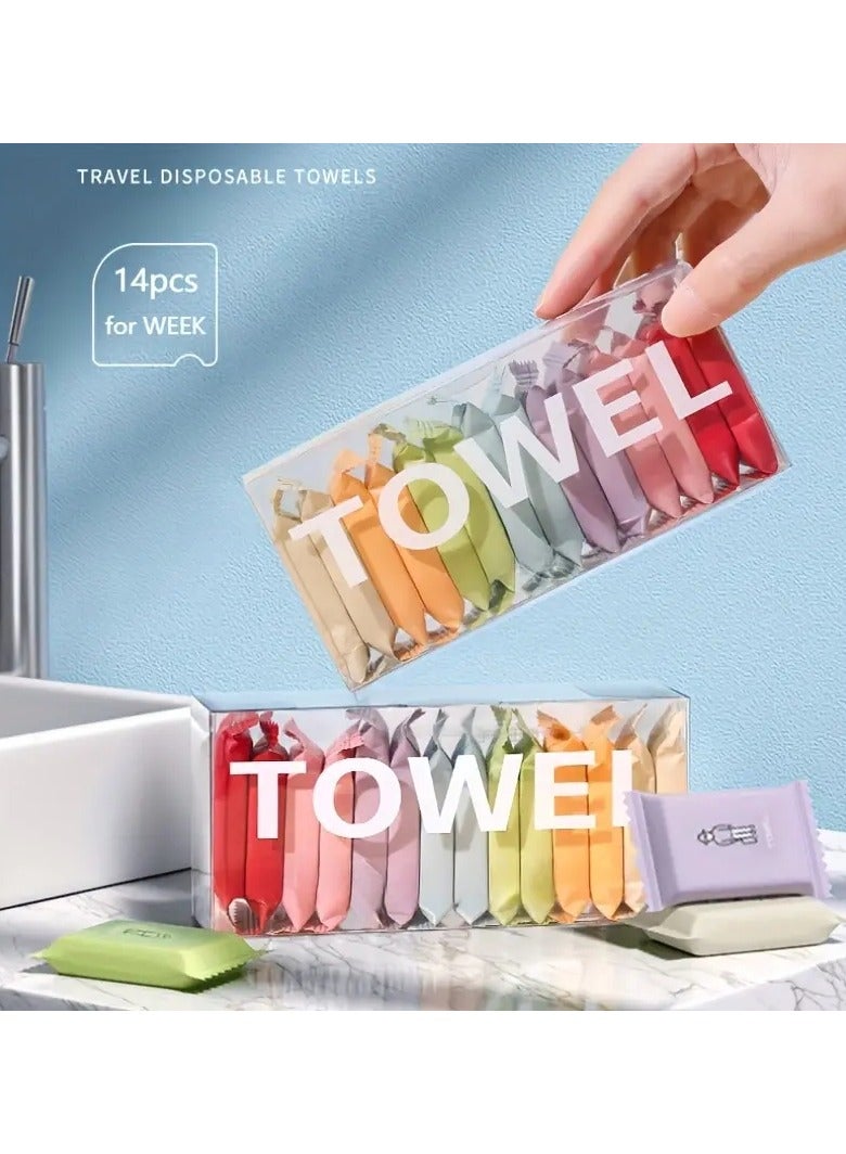 ORiTi 14 قطعة من مناديل التنظيف القابلة للاستخدام مرة واحدة، منشفة وجه بيضاء محمولة، أساسيات السفر - Image 4