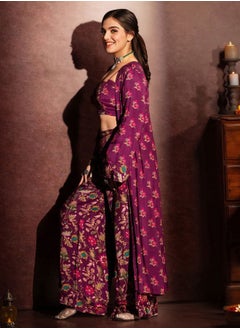 ISHIN Women's Ethnic Wear PURPLE STRAIGHT VISCOSE Satin CORD SET  - Image 3