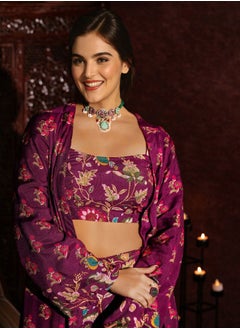 ISHIN Women's Ethnic Wear PURPLE STRAIGHT VISCOSE Satin CORD SET  - Image 2