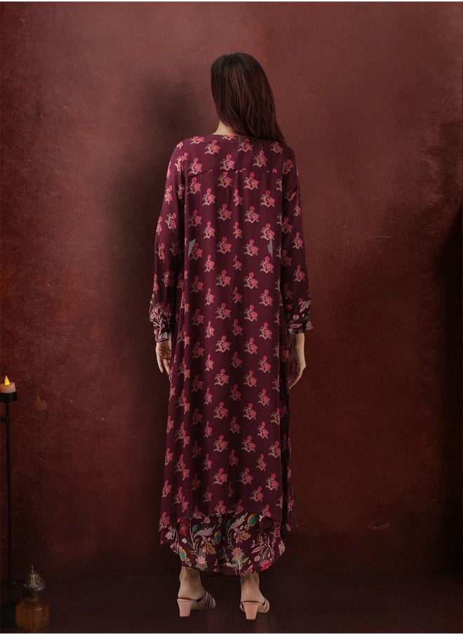 ISHIN Women's Purple Rayon Embellished Cropped Full Length Palazzo Straight Fit Co-Ords  - Image 5
