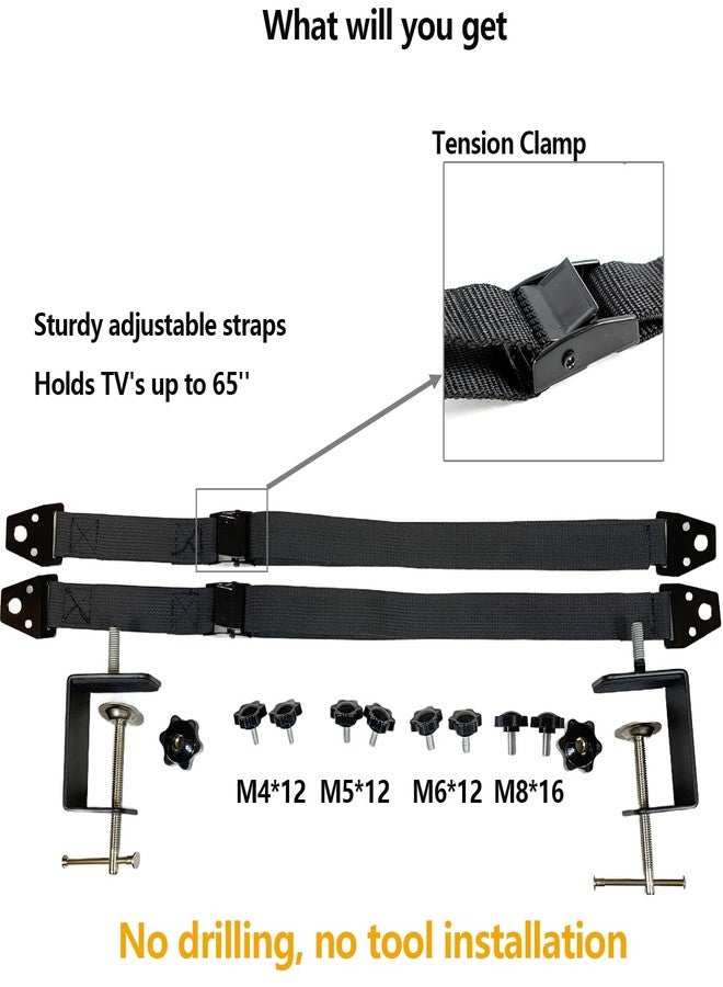 UISKOOPW No Drill TV Safety Straps,Tool-Free Anti-Tip Prevention Strap for Flat Screens,TV Anchor for TV Stands,Television Secure Strap for Baby Proofing, Earthquake Straps (2 C-Clamp) - Image 2