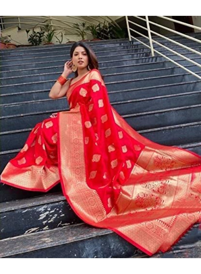 C J Enterprise Women's Kanjivaram Art Silk Saree Soft Banarasi Style Sari With Blouse Piece For Wedding (Pari122-51) - Image 2