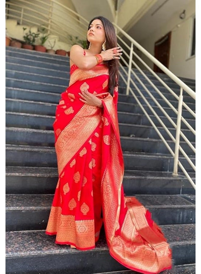 C J Enterprise Women's Kanjivaram Art Silk Saree Soft Banarasi Style Sari With Blouse Piece For Wedding (Pari122-51) - Image 4