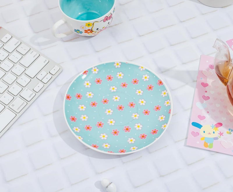 Hello Kitty Sanrio Hello Kitty Floral Bone China Teacup and Saucer Set  Tea Party For Coffee Espresso Mocha  Holds 7 Ounces - Image 5