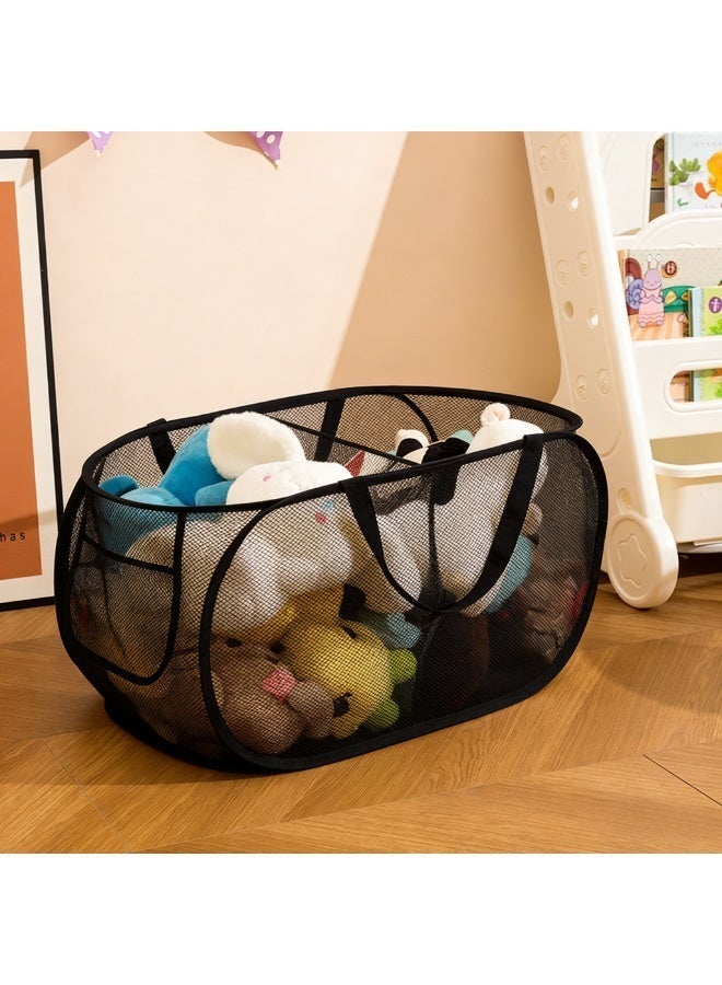 سلة الغسيل المنزلية ، شبكة حقيبة قابلة للطي ، سلة الغسيل المنبثقة ، سلة الغسيل القابلة للطي مع مقبض ، أسود - Image 2