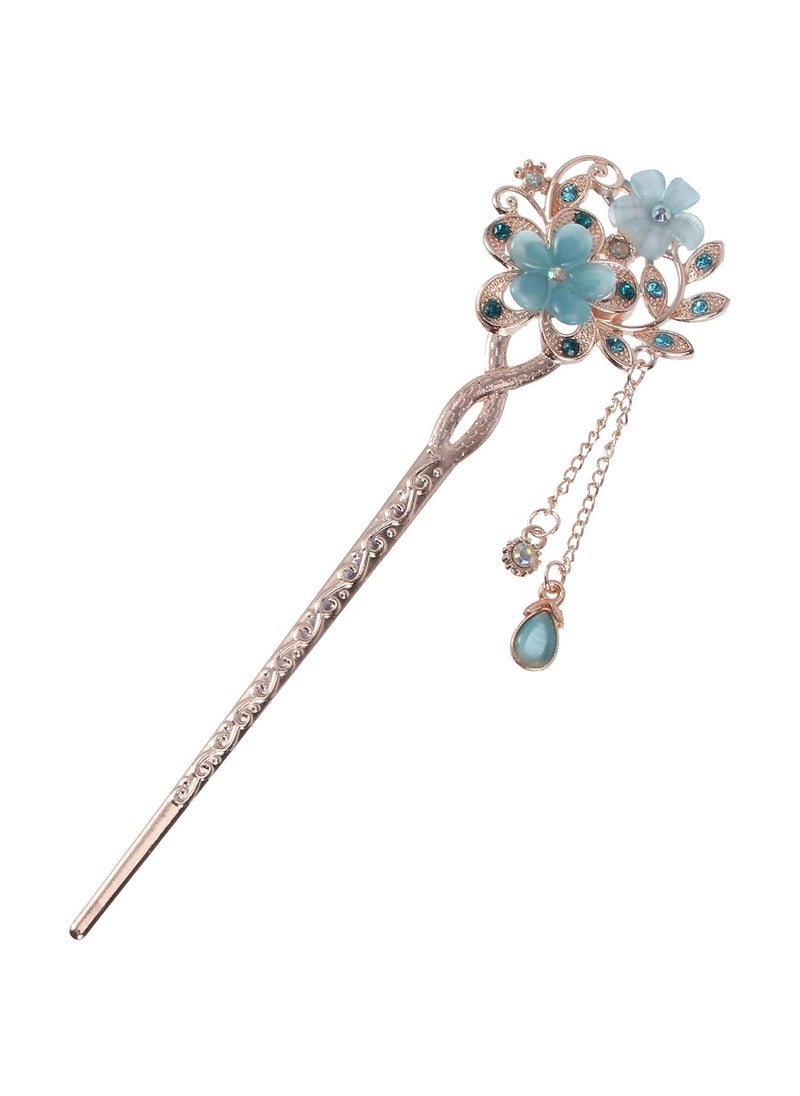 minkissy Minkissy Vintage Rhinestone Flower Hair Sticks Chinese Opal Flower Hair Chopsticks Hairpins Floral Hair Styling Pins with Tassel Hair Jewelry Accessories Blue 