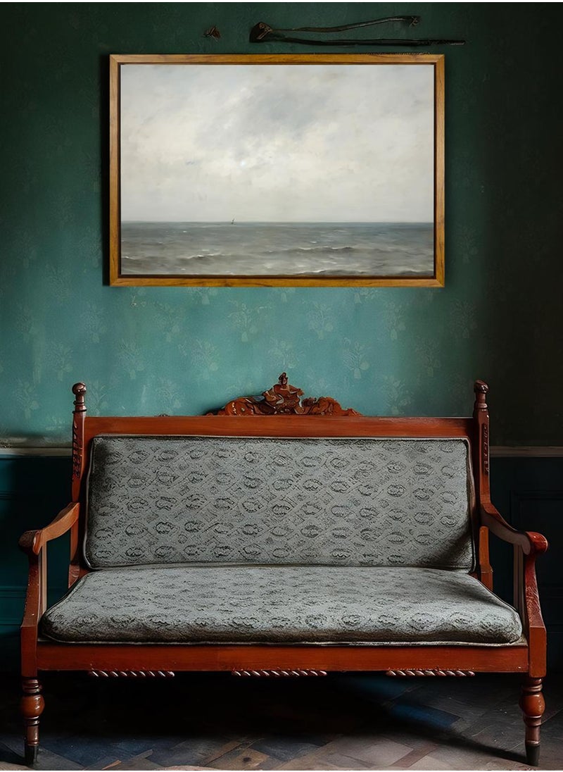 LOWHA Canvas Wall Art Stretched Over Wooden Frame with Wooden Color Floating Frame and Vintage Style Sea Saves Scene Painting  - Image 3