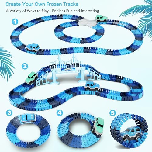 Toyk Track Car Toys, 269 PCS Racing Tracks Toy, Create A Frozen World Race Road, Flexible Tracks Playset & 2 PCS Cool Race Cars, Toddler Toys Birthday Gifts for Age 3 4 5 6 Year Old Boys Girls - Image 3