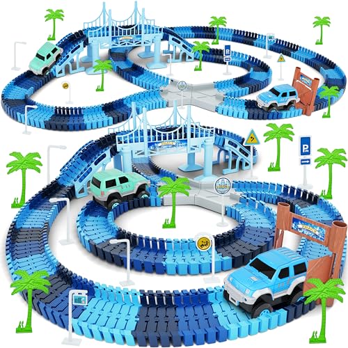 Toyk Track Car Toys, 269 PCS Racing Tracks Toy, Create A Frozen World Race Road, Flexible Tracks Playset & 2 PCS Cool Race Cars, Toddler Toys Birthday Gifts for Age 3 4 5 6 Year Old Boys Girls - Image 1