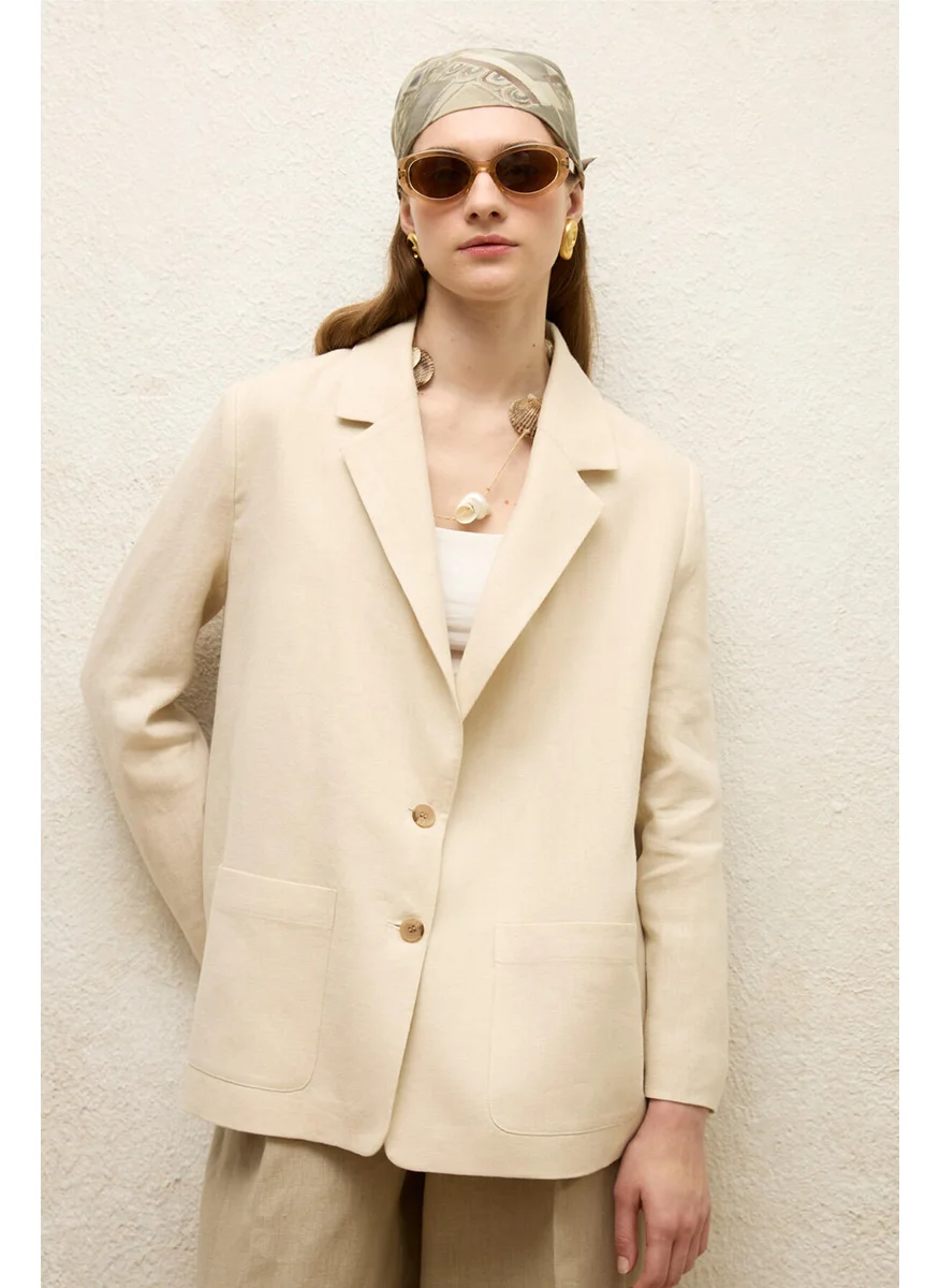 مانوكا Linen Oversize Blazer Jacket Beige