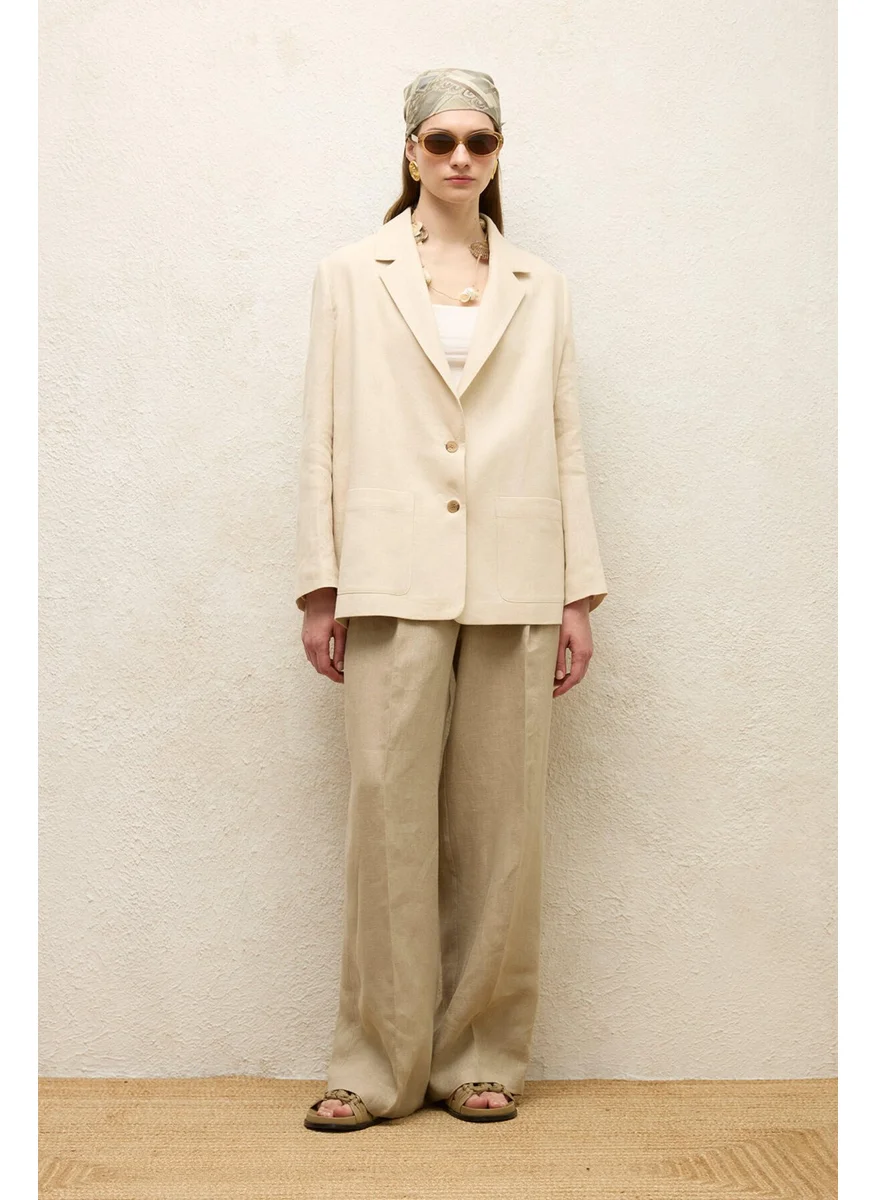 مانوكا Linen Oversize Blazer Jacket Beige