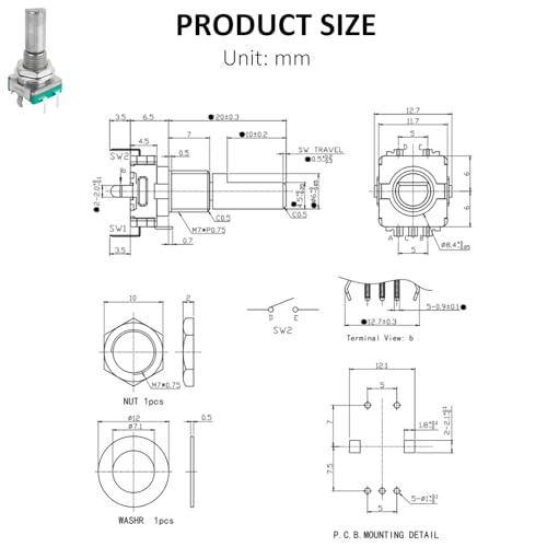 DIYhz 10 Pcs EC11 Rotary Encoder Dode Switch Audio Digital Potentiometer with Switch - 20MM - Image 2