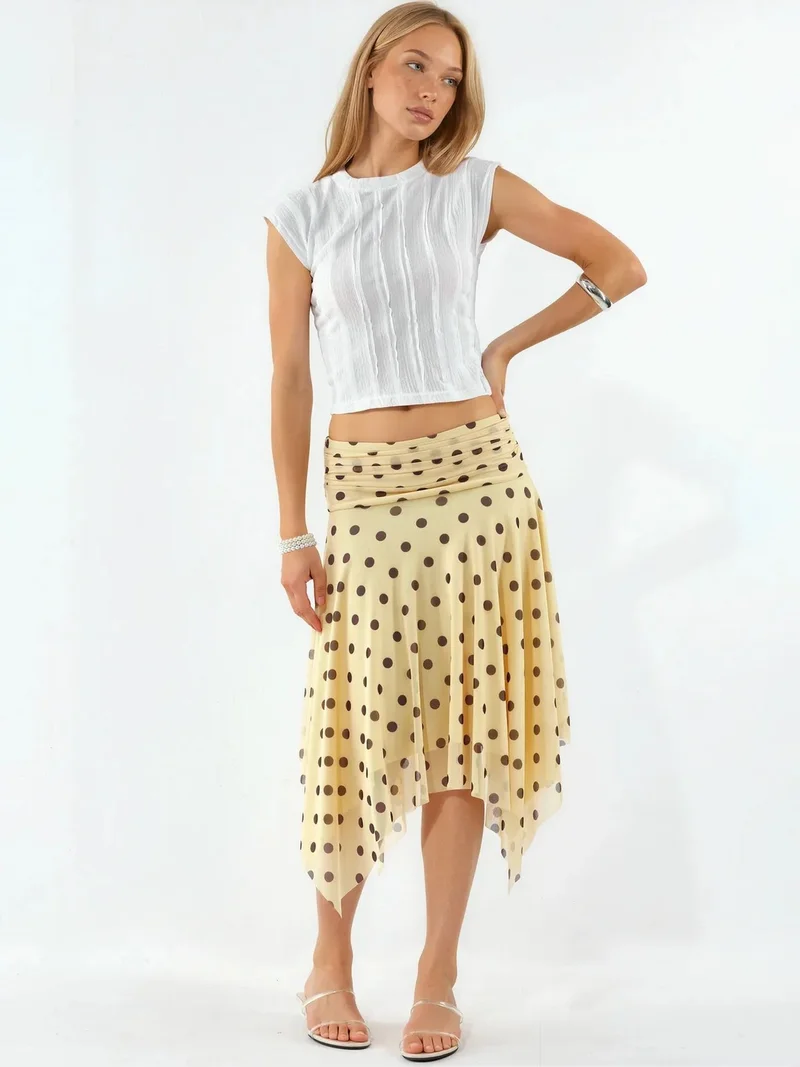 بوسيم BUSEM High-Waist Polka Dot Midi A-Line Skirt