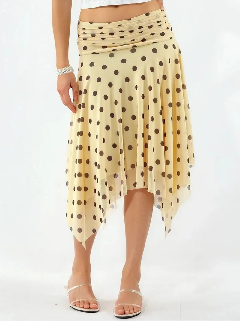 بوسيم BUSEM High-Waist Polka Dot Midi A-Line Skirt