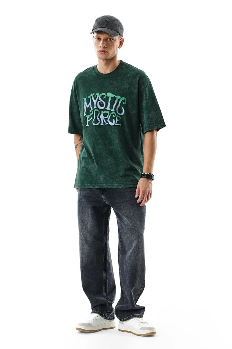 SNITCH Dark Green Graphic Half Sleeve Oversized T-Shirt