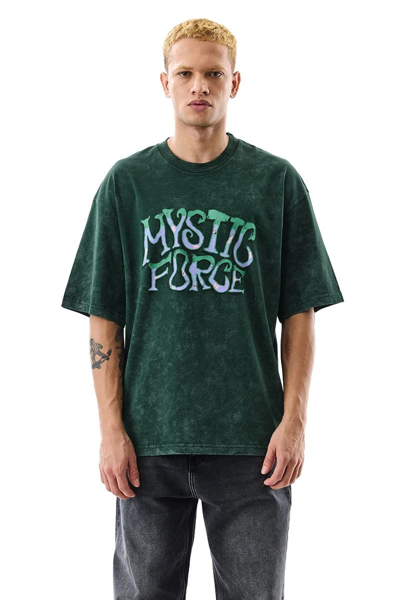 SNITCH Dark Green Graphic Half Sleeve Oversized T-Shirt