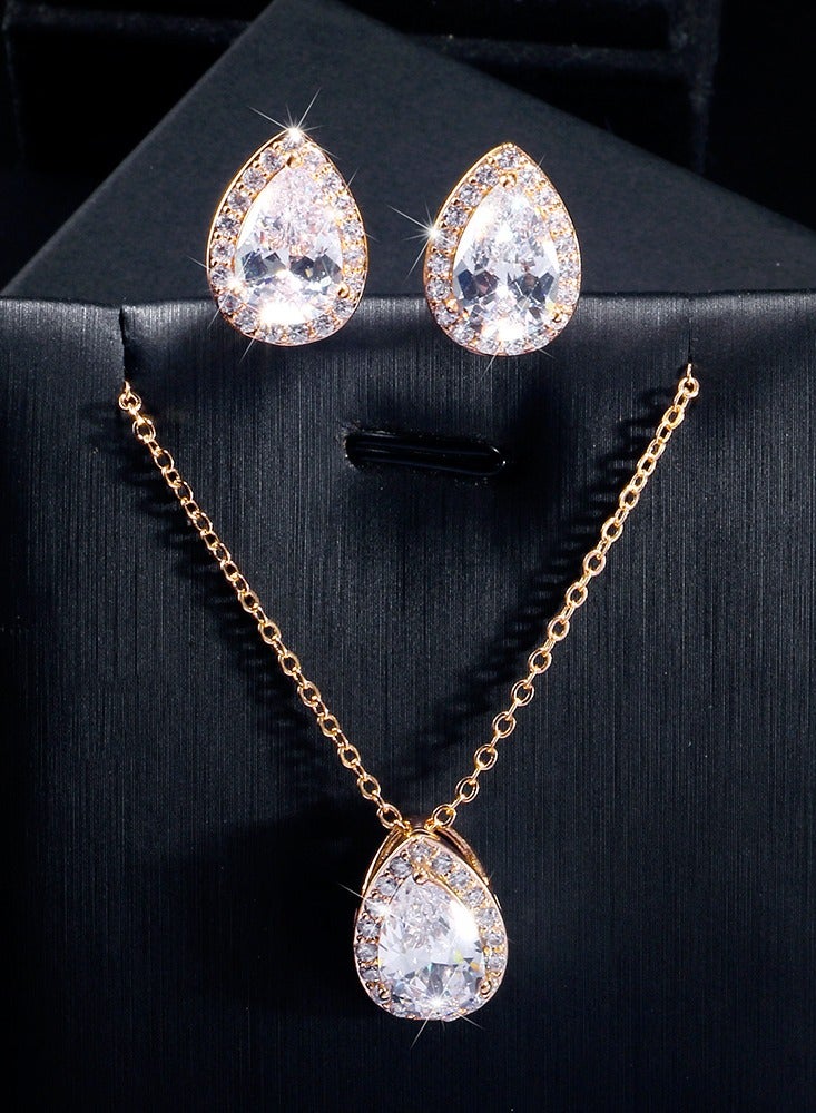 Necklace Fashion Classic Popular Water Drop Necklace and Ear Studs Two-Piece Set Inlaid with AAA Zircon Jewelry Set  - Image 2