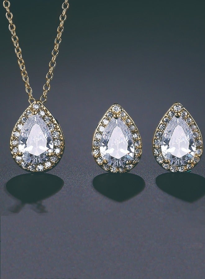 Necklace Fashion Classic Popular Water Drop Necklace and Ear Studs Two-Piece Set Inlaid with AAA Zircon Jewelry Set  - Image 1