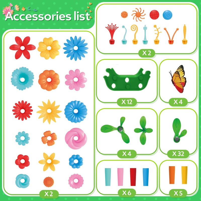 YEEBAY Flower Garden Building Toys for Girls Age 3, 4, 5, 6, 7 Year Old - STEM Gardening Toys for Kids - Stacking Game for Toddlers Play Set - Educational Activity for Preschool (148 PCS) - Image 3