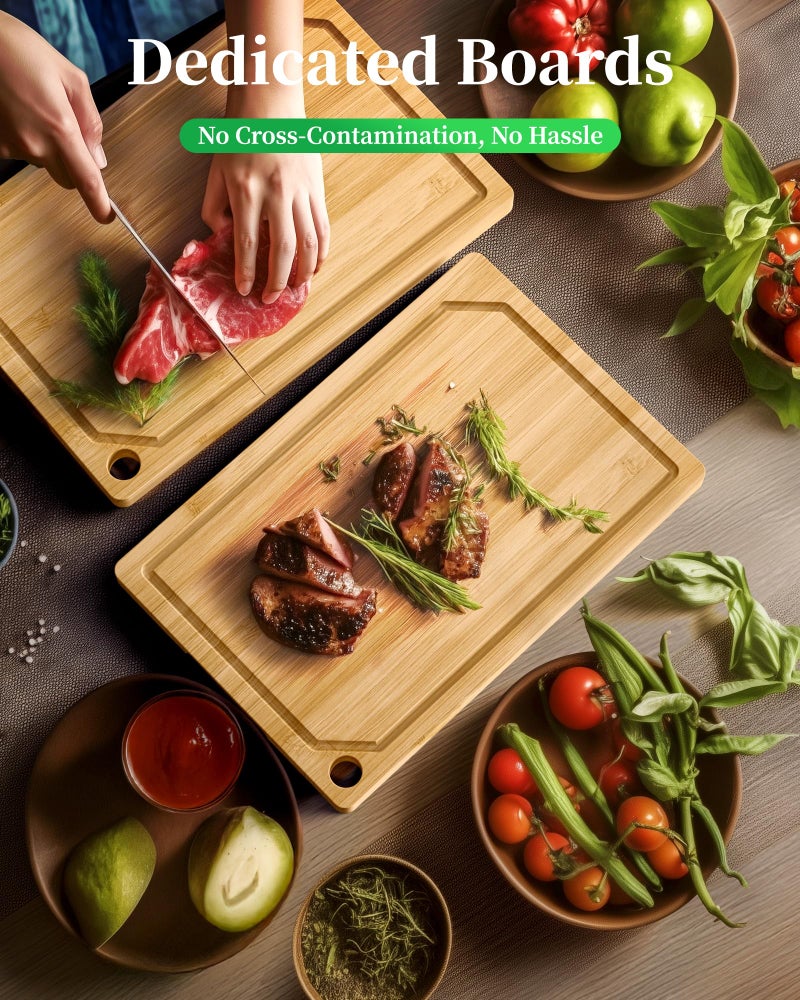 Kitsure Bamboo Cutting Board Set - Multi-Sizes Wooden Cutting Boards for Kitchen, Convenient Kitchen Essentials with Deep Juice Grooves, Cutting Board for Chopping & Serving, 2 Pack, Natural - Image 3