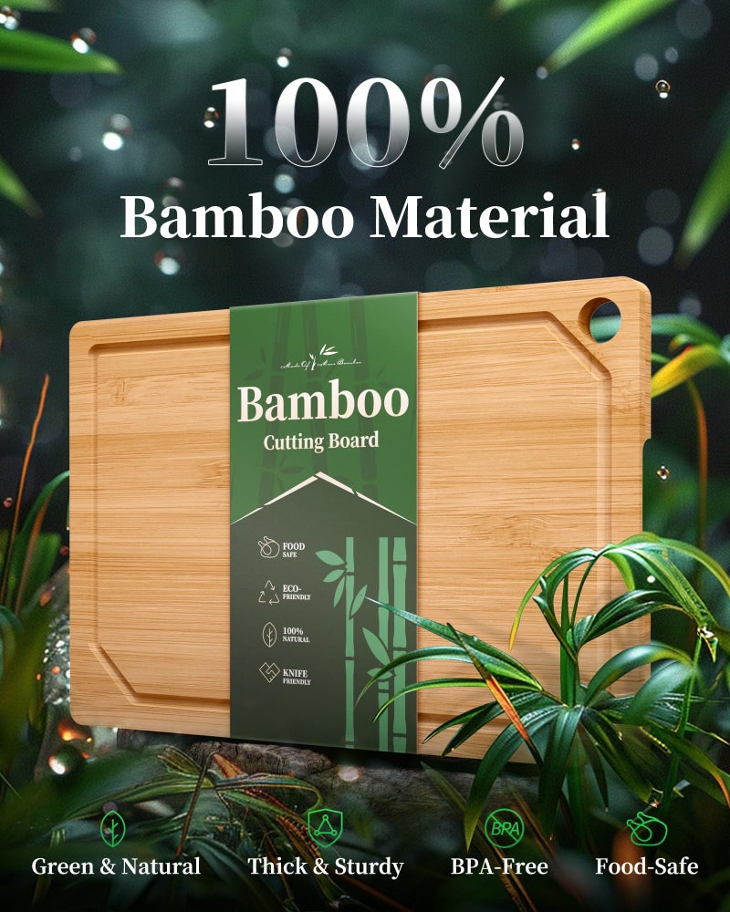 Kitsure Bamboo Cutting Board Set - Multi-Sizes Wooden Cutting Boards for Kitchen, Convenient Kitchen Essentials with Deep Juice Grooves, Cutting Board for Chopping & Serving, 2 Pack, Natural - Image 4