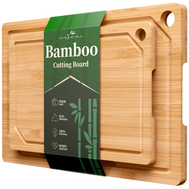 Kitsure Bamboo Cutting Board Set - Multi-Sizes Wooden Cutting Boards for Kitchen, Convenient Kitchen Essentials with Deep Juice Grooves, Cutting Board for Chopping & Serving, 2 Pack, Natural - Image 1