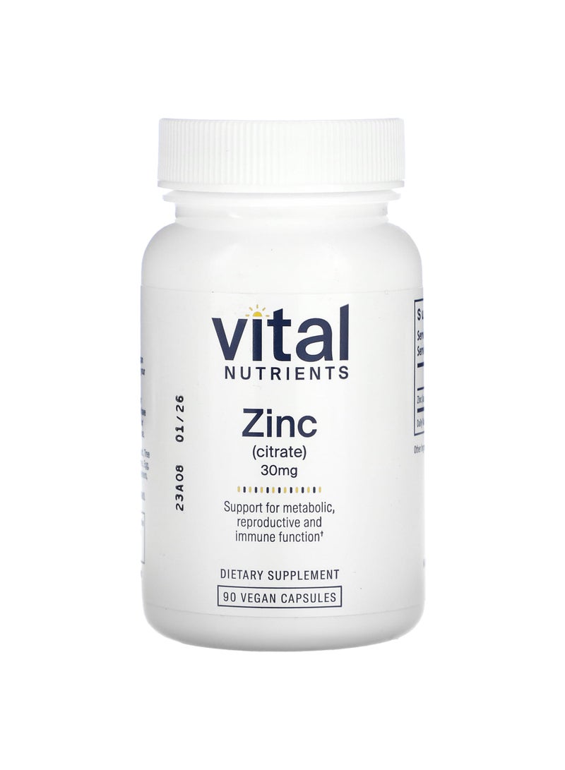Vital Nutrients Zinc (Citrate), 30 mg, 90 Vegan Capsules