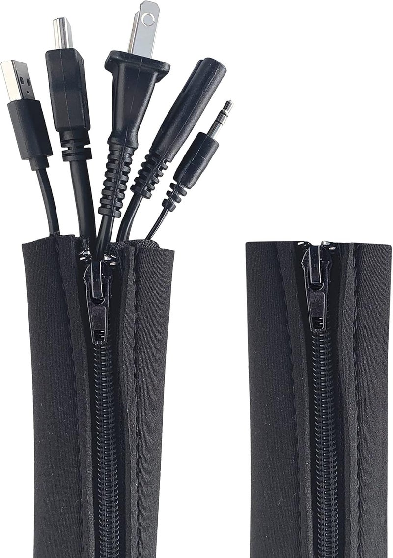 Wrap-It Storage Zipper Cable Sleeve by - 36" x 4" (2-Pack) Black - Cord Organizer and Cable Protector for Desk, Computer, TV Cord Management to Hide and Cover Wire and Extension Cables - Image 1