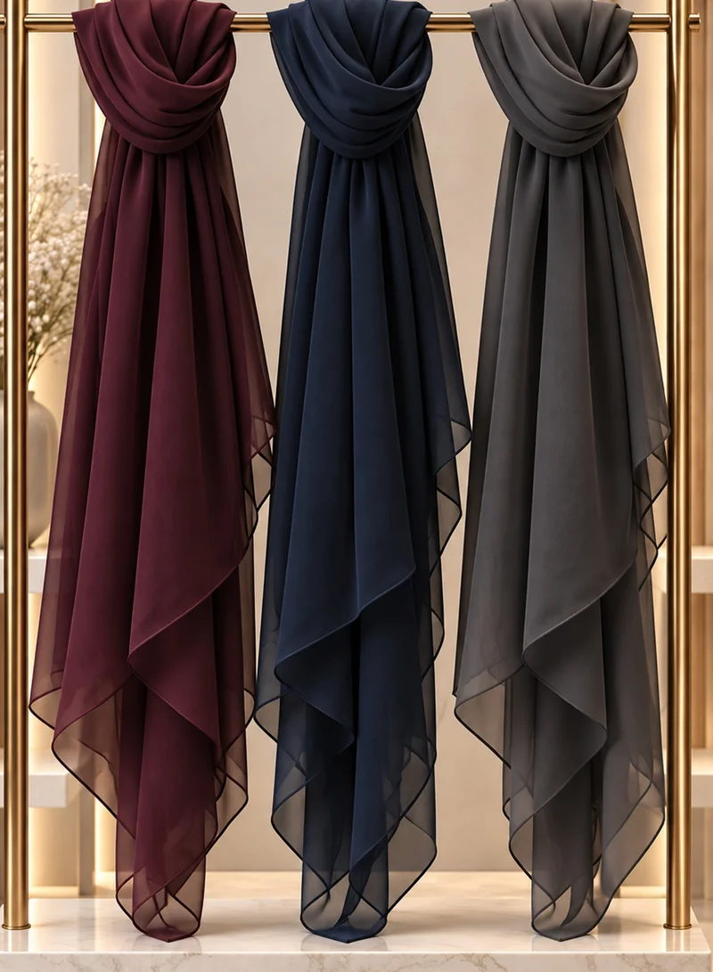 Wool Chiffon Shayla | Luxury Non-Slip Hijab Scarf – UAE Headscarf Set of 3 Colors