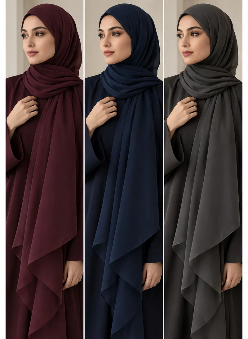 MSquare Fashion  Wool Chiffon Shayla | Luxury Non-Slip Hijab Scarf – UAE Headscarf Set of 3 Colors for Women | Best Price UAE