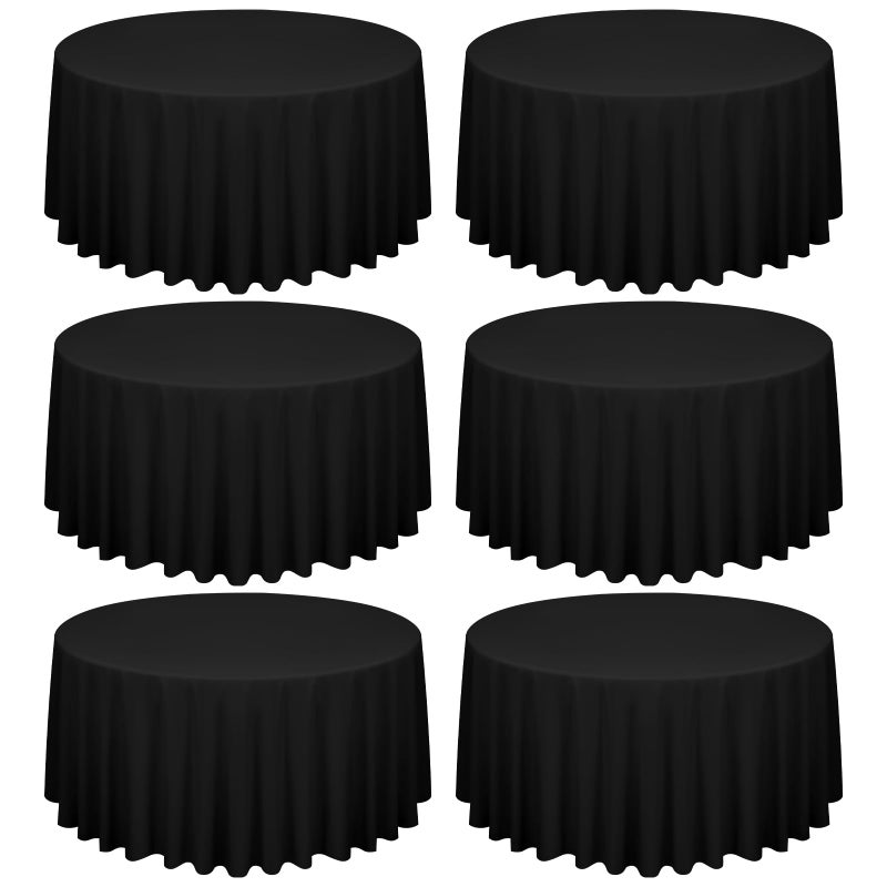 6 Pack Black Round Tablecloth 120 Inch Circle Polyester Table ClothWashable Fabric Stain and Wrinkle Resistant Table Cover Decorative Tableclothes for Wedding Party Banquet Reception