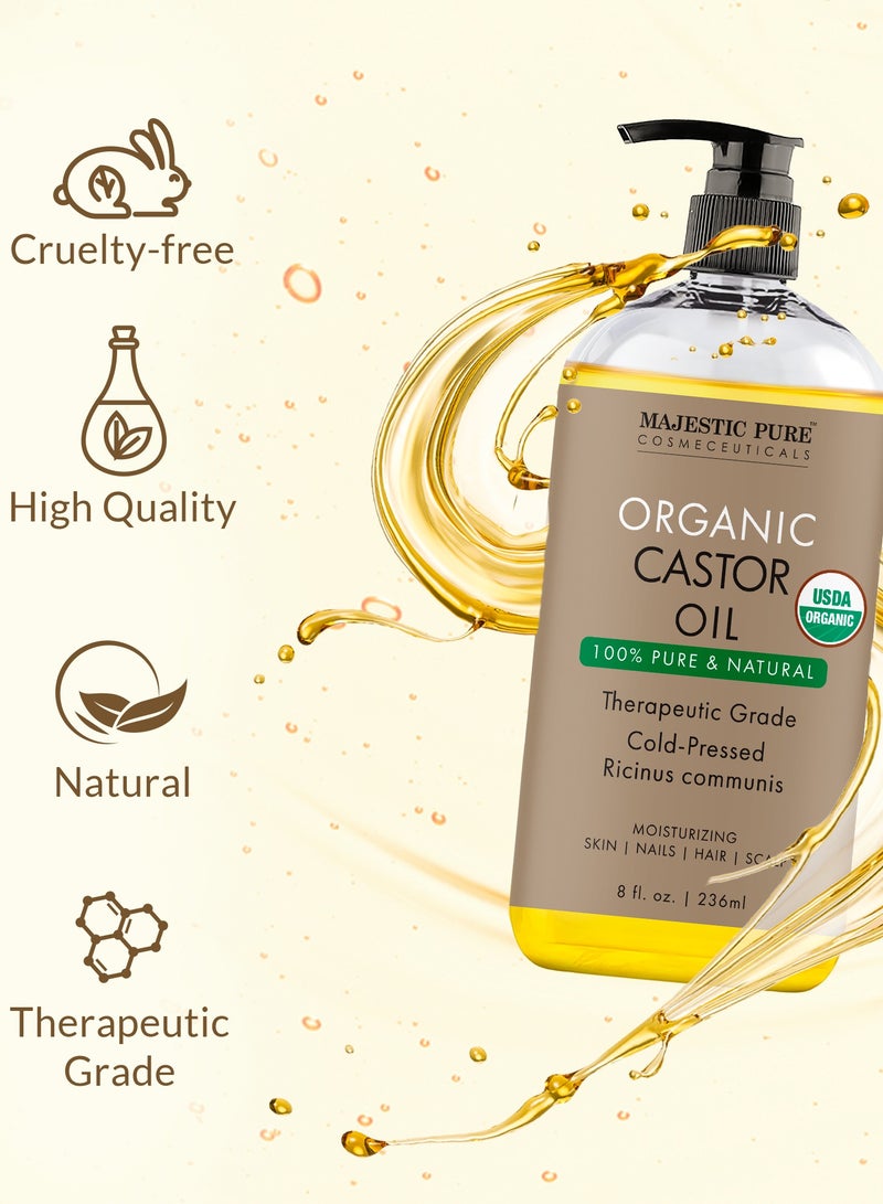Majestic Pure Organic Castor Oil | 473 ML Large | Cold Pressed & 100% Pure | Hexane Free | Stimulate Growth for Hair, Eyelashes, Eyebrows, Nails | Moisturizing & Nourishing | Body, Hair & Carrier Oil | - Image 5