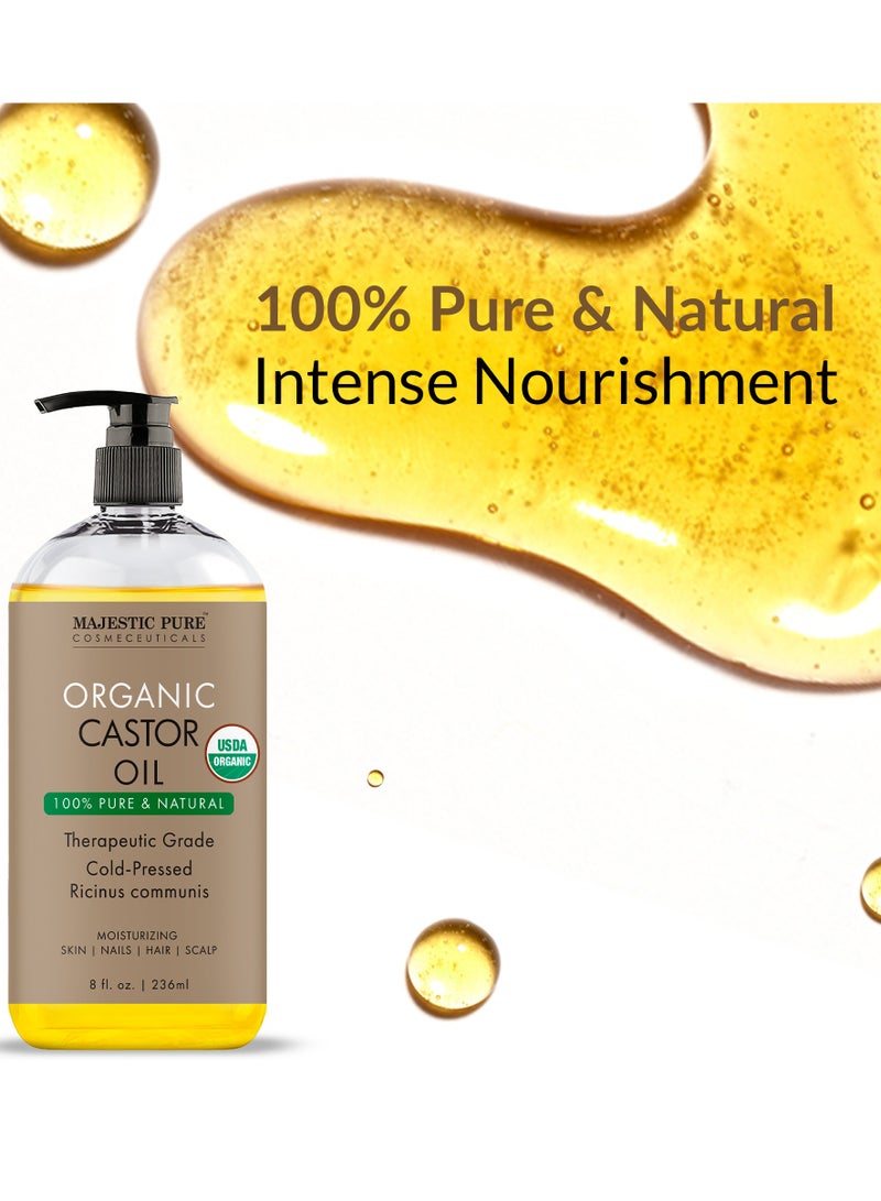 Majestic Pure Organic Castor Oil | 473 ML Large | Cold Pressed & 100% Pure | Hexane Free | Stimulate Growth for Hair, Eyelashes, Eyebrows, Nails | Moisturizing & Nourishing | Body, Hair & Carrier Oil | - Image 2