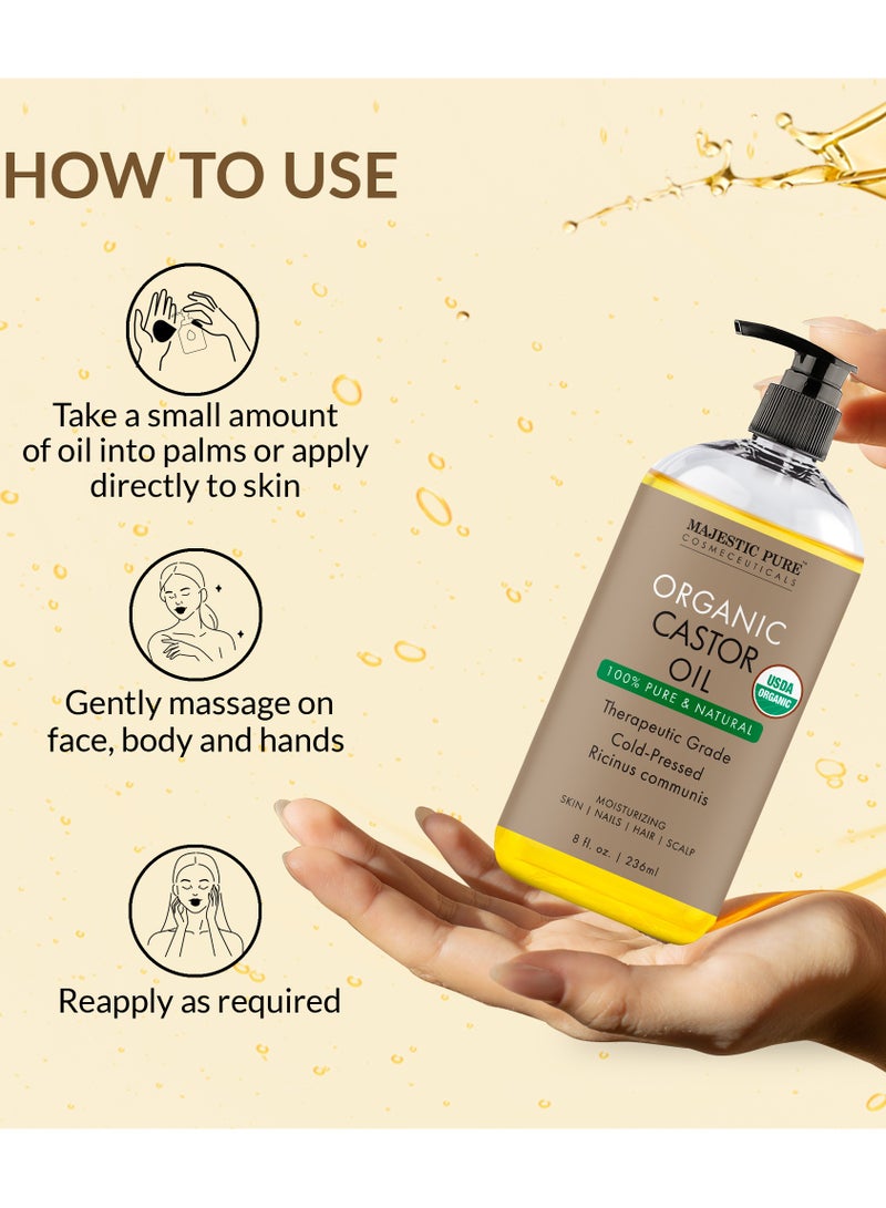 Majestic Pure Organic Castor Oil | 473 ML Large | Cold Pressed & 100% Pure | Hexane Free | Stimulate Growth for Hair, Eyelashes, Eyebrows, Nails | Moisturizing & Nourishing | Body, Hair & Carrier Oil | - Image 4