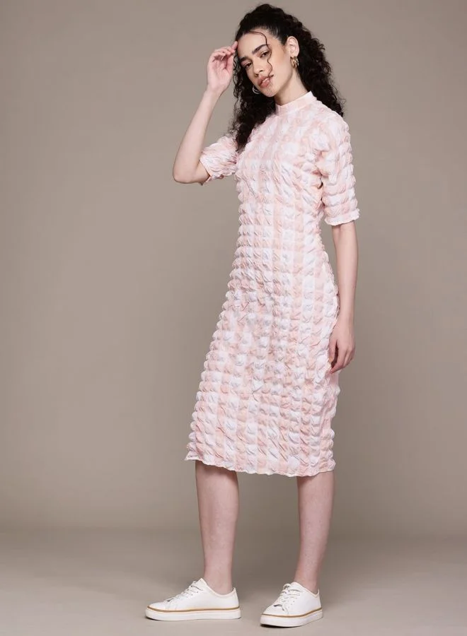 Freehand  Women Regular Fit Textured Round Neck Long Sleeve Bodycon Dress for Women | Best Price UAE