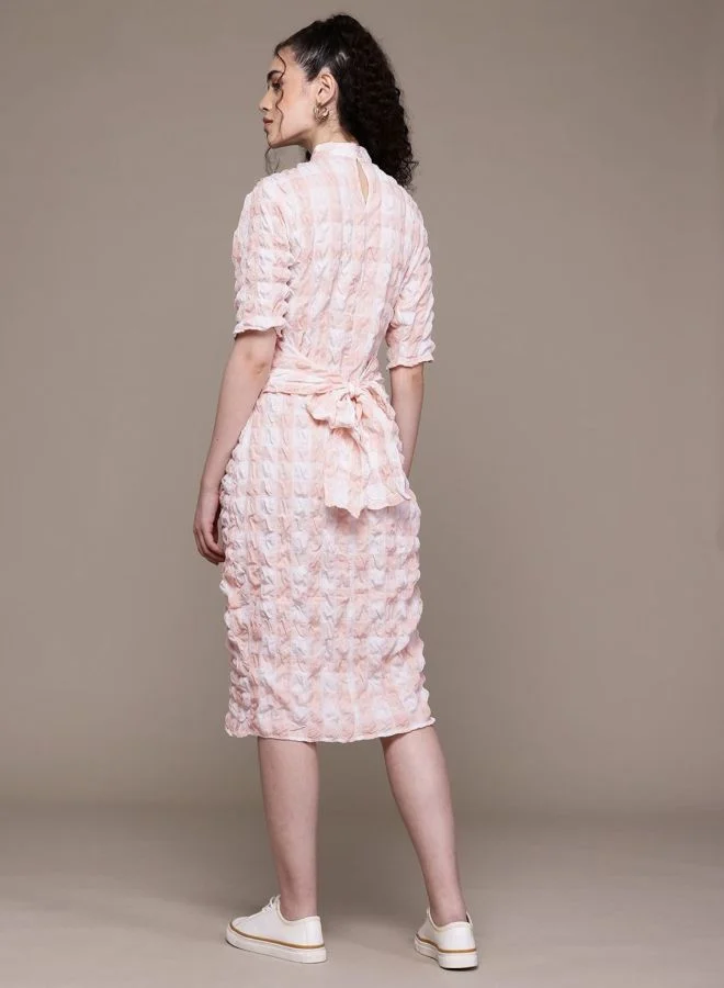 Freehand  Women Regular Fit Textured Round Neck Long Sleeve Bodycon Dress for Women | Best Price UAE