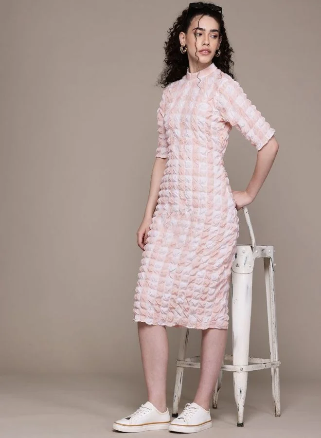 Freehand  Women Regular Fit Textured Round Neck Long Sleeve Bodycon Dress for Women | Best Price UAE