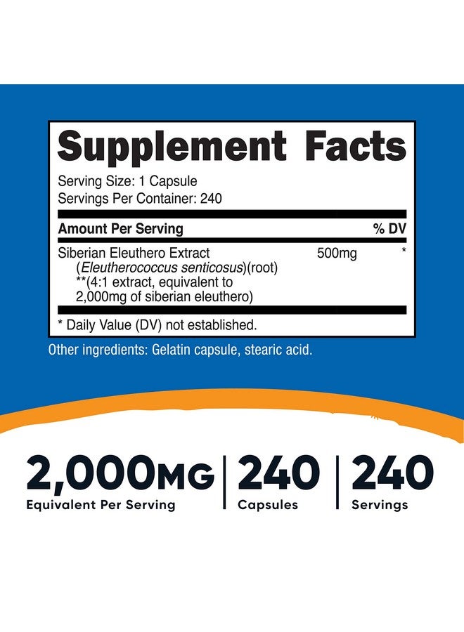Nutricost إليوثيرو سيبيري 500 ملغ 240 كبسولة إليوثيروكوكوس سينتيكوس خالي من الغلوتين وغير معدل وراثيًا - Image 3