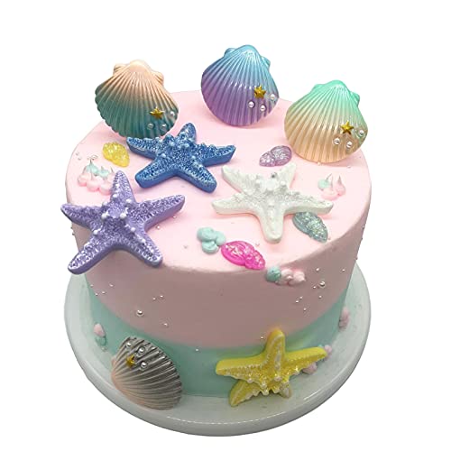 Dicanence 12pcs Sea Creatures Sea Shells Star Conch Cake Topper for Birthday Party Baby Shower Wedding Cake Decorations - Image 1