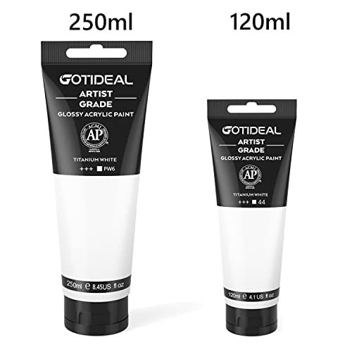 GOTIDEAL Acrylic Paint Titanium White Tubes(250ml, 8.79 oz) Non Toxic Non Fading,Rich Pigments for Painters, Adults & Kids, Ideal for Canvas Wood Clay Fabric Ceramic Craft Supplies - Image 3