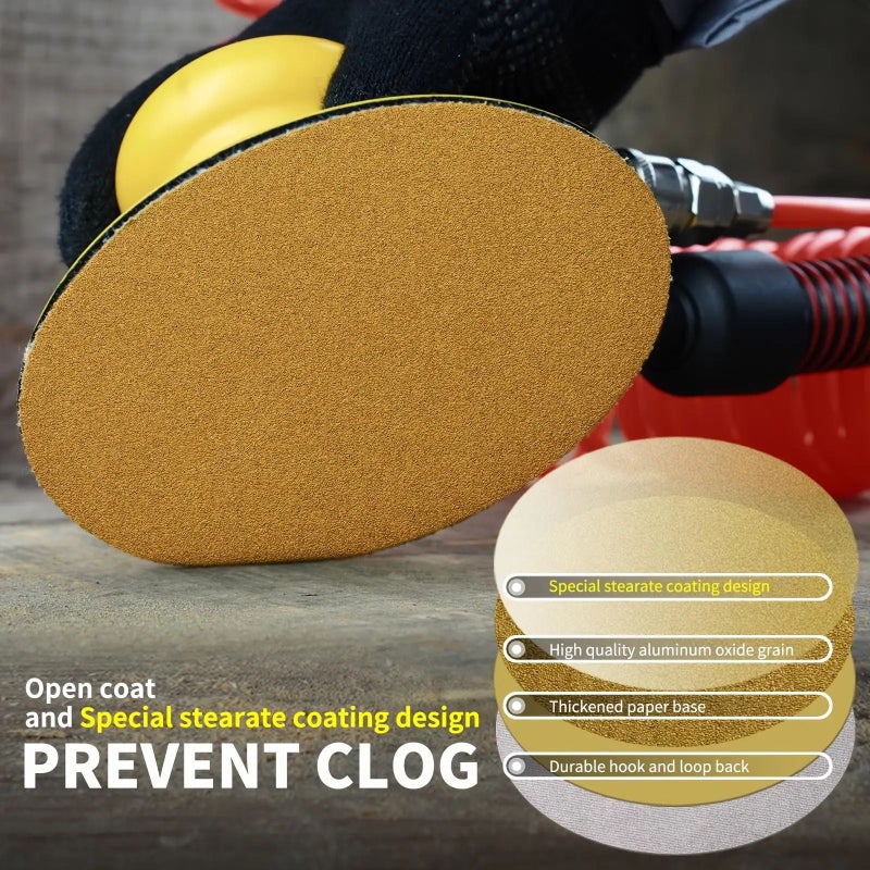 80 Grit 30pcs Non Porous Golden Hook Loop Sanding Discs Orbital Sander For Woodworking - Image 4