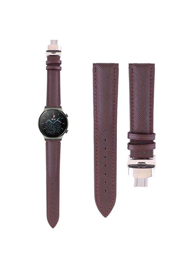 NIBEMINENT Genuine Leather Replacement Band For Huawei Watch GT2 Pro 22mm Brown - Image 1