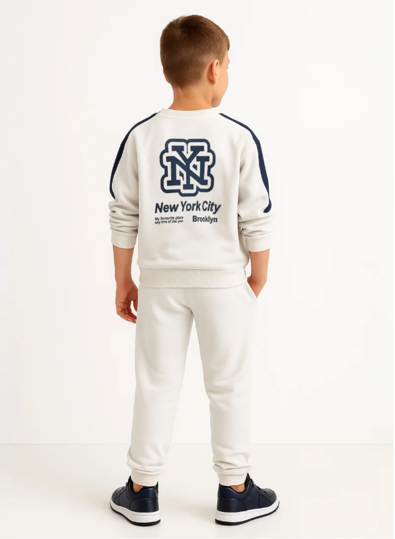 victor and jane NYC Graphic Boys Sweatshirt &amp; Jogger Set - White &amp; Navy