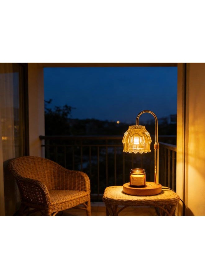 BRIGHTSHOW Candle Warmer Lamp with Timer Dimmable, Birthday Gifts for Women Mom Her, House Warming Gifts New Home, Wax Melt Warmer Modern Farmhouse Decor for Bedroom Living Room (Champagne Glass + Wooden Base) - Image 2