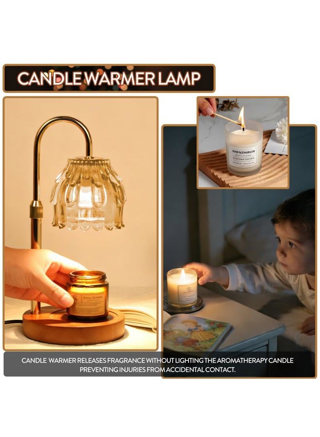 BRIGHTSHOW Candle Warmer Lamp with Timer Dimmable, Birthday Gifts for Women Mom Her, House Warming Gifts New Home, Wax Melt Warmer Modern Farmhouse Decor for Bedroom Living Room (Champagne Glass + Wooden Base) - Image 3