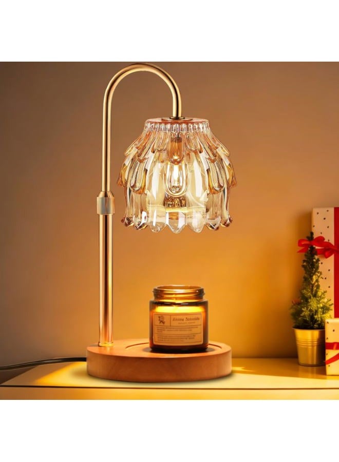 BRIGHTSHOW Candle Warmer Lamp with Timer Dimmable, Birthday Gifts for Women Mom Her, House Warming Gifts New Home, Wax Melt Warmer Modern Farmhouse Decor for Bedroom Living Room (Champagne Glass + Wooden Base) - Image 1