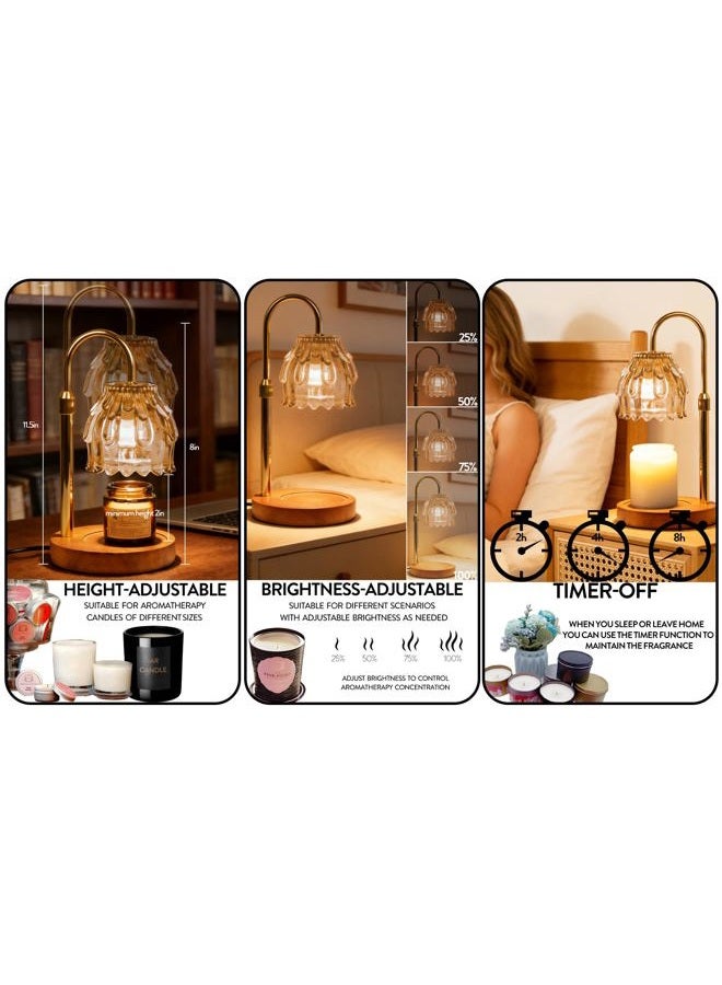 BRIGHTSHOW Candle Warmer Lamp with Timer Dimmable, Birthday Gifts for Women Mom Her, House Warming Gifts New Home, Wax Melt Warmer Modern Farmhouse Decor for Bedroom Living Room (Champagne Glass + Wooden Base) - Image 4