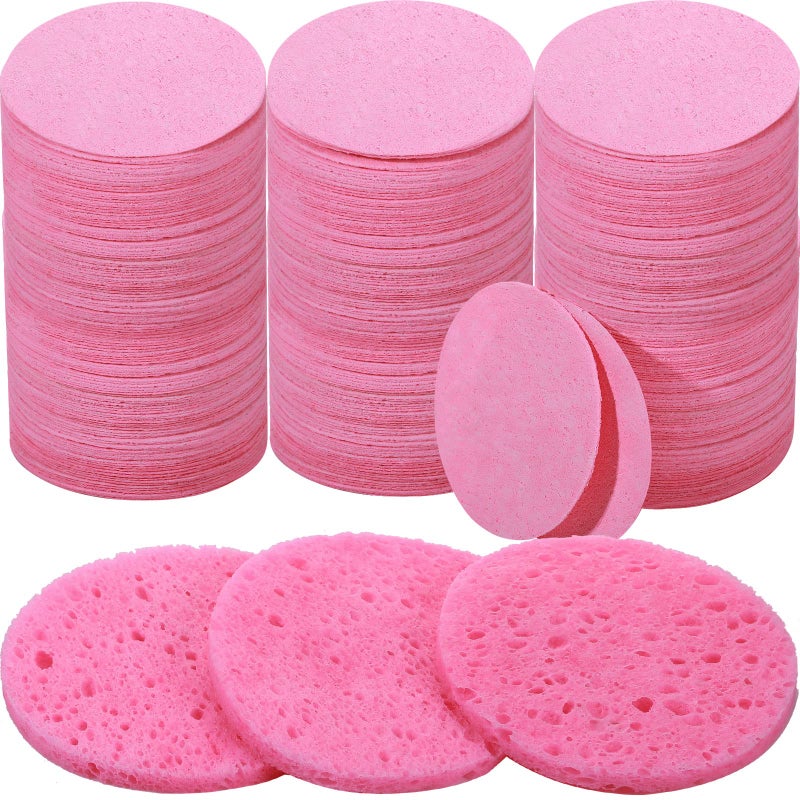 Amyhill 300 Count Compressed Facial Sponges Natural Face Sponges for Cleansing Disposable Facial Exfoliating Pads for EstheticiansPink