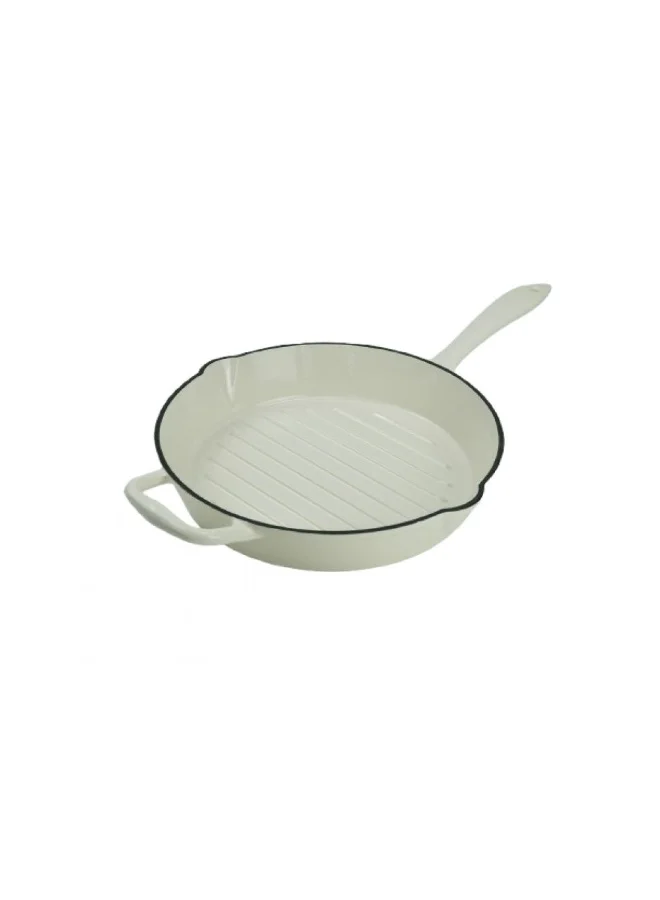 DANUBE HOME Chef's Delight Cast Iron Round Grill Pan – Heavy-Duty Non-Stick Skillet for Grilling Meat, Veggies & BBQ, Pre-Seasoned, Ideal for Gas, Electric & Induction Cooktops - Diameter 28CM
